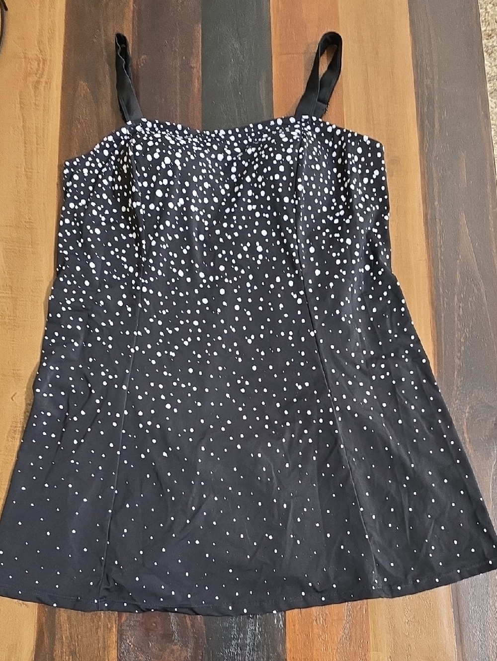 Swimsuits For All Black and White Polka Dot Swim Dress with Adjustable Straps